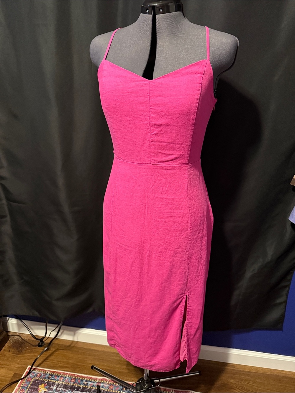 J. Crew Hot Pink Spaghetti-Strap Midi Slip Dress